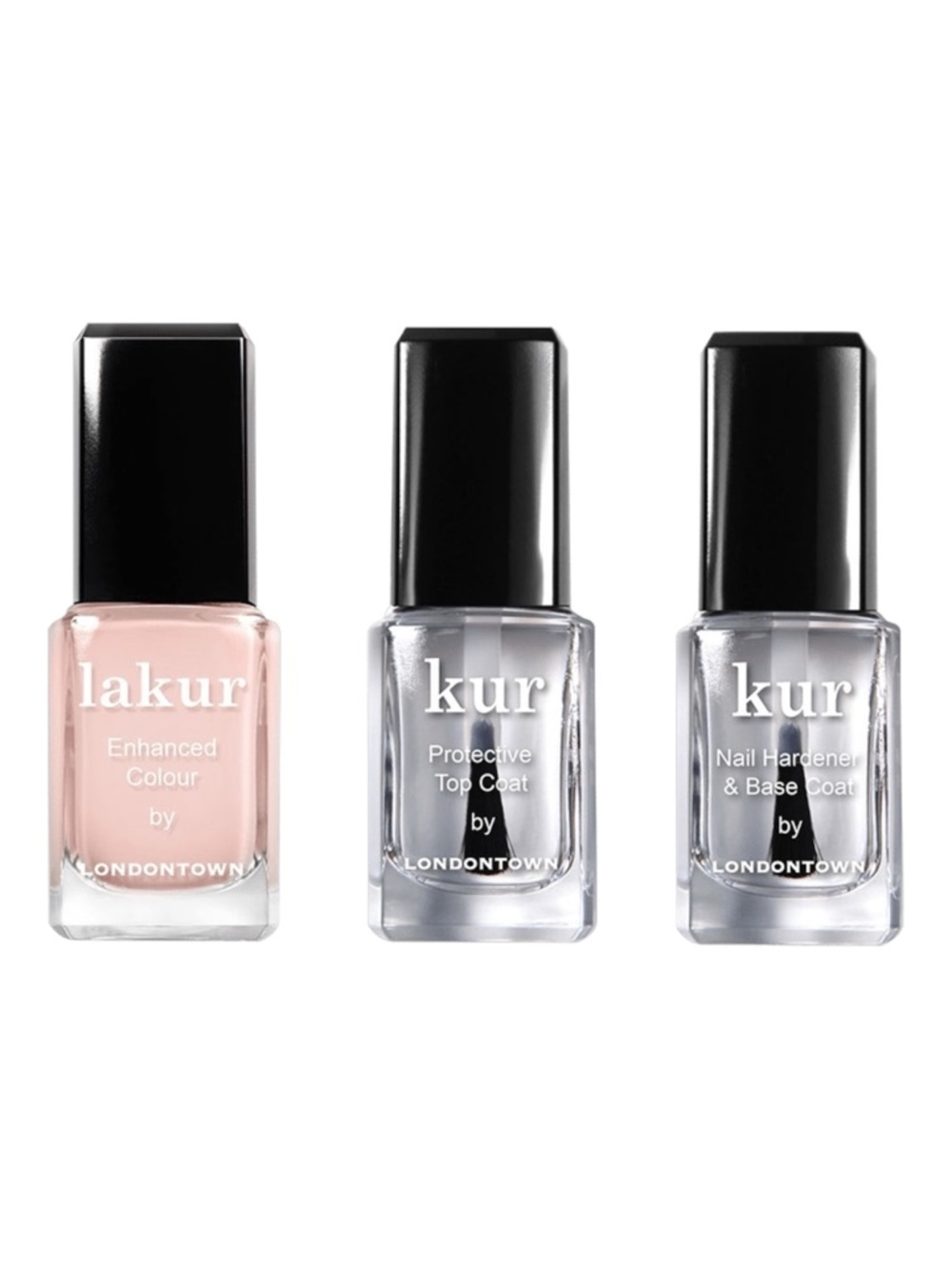 Londontown Sheer Mani Nail Trio Neutral Pink Lakur Clear Base & Top Coat Kur